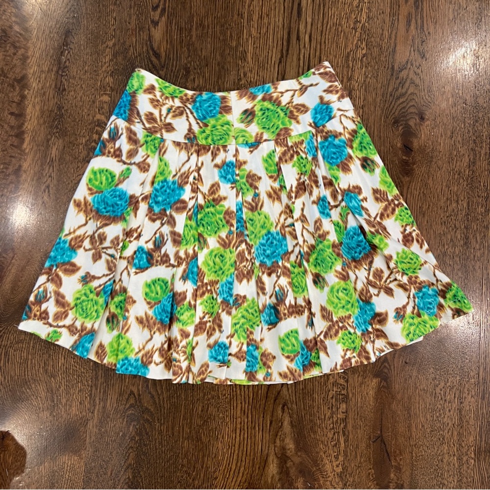 MILLY New York Women's Size 2 Green Yellow White Floral Box Pleated
Mini Skirt